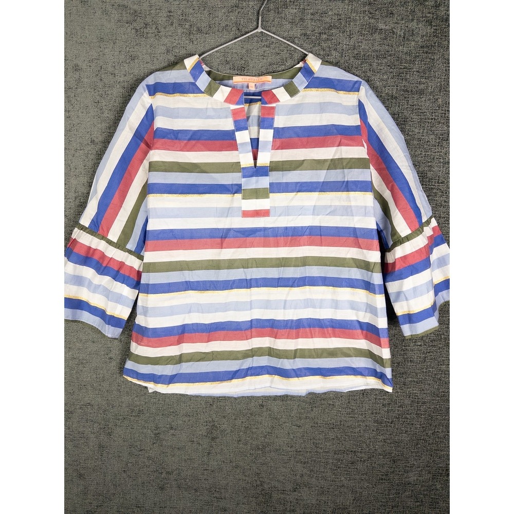 Vilagallo Blouse Womens 42 Striped Pullover Color Block Top Casual